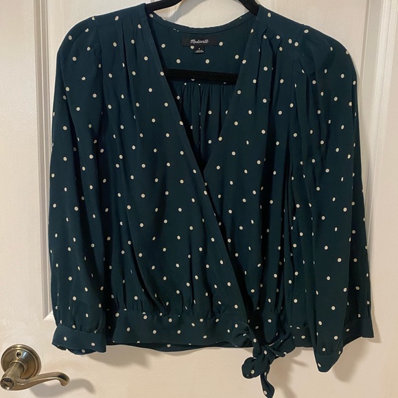 Madewell Teal Polka Dot Wrap Top - Picture 1 of 5